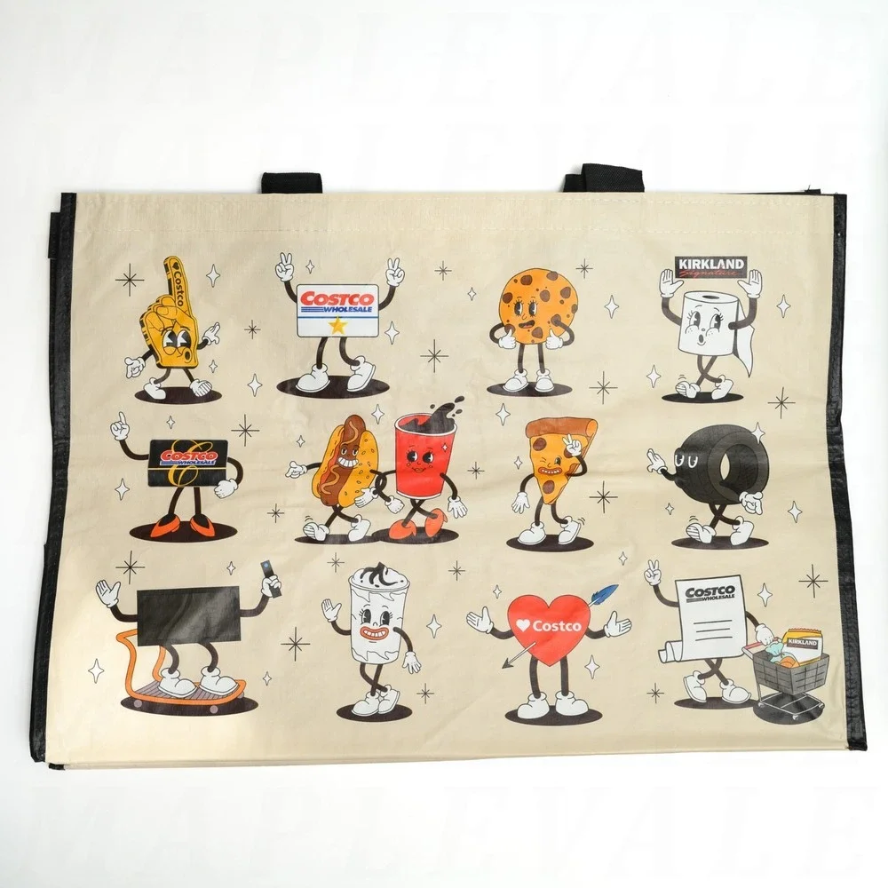 Costco Cartoon Highlights Reusable Shopping Tote Kirkland Heavy Duty SINGLE BAG